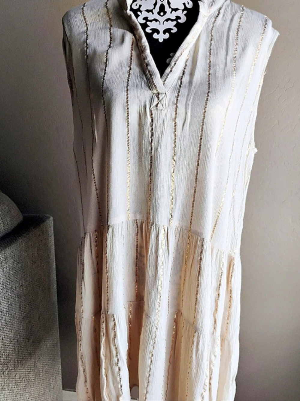 Salty Lemon Striped Mini Dress in White & Gold Size XL Like New - Picture 2 of 10